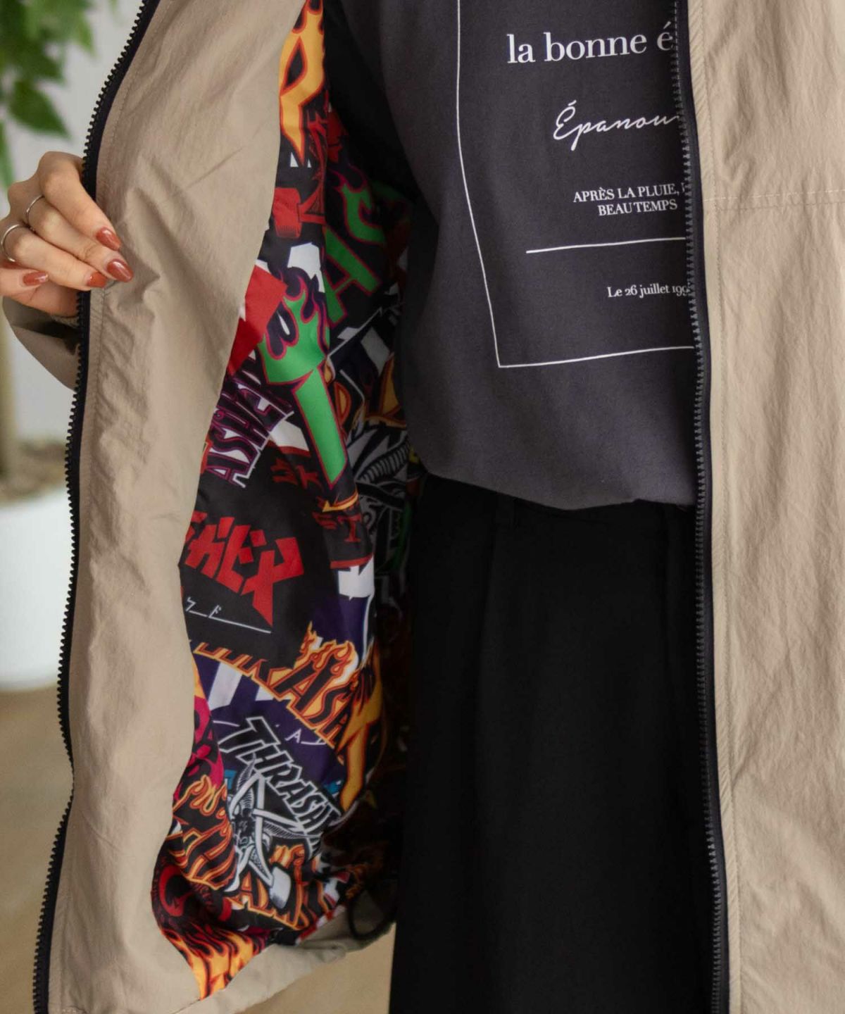 THRASHER 総柄裏地付きナイロンジャケット メンズ