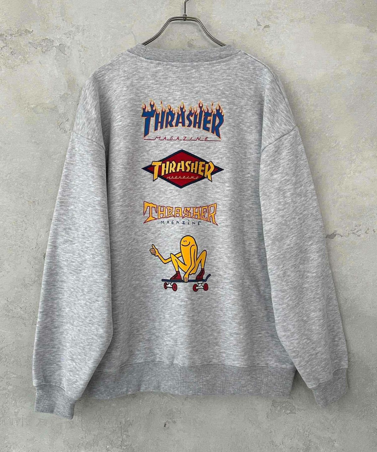 THRASHER 裏起毛バックプリント刺繍クルーネック メンズ
