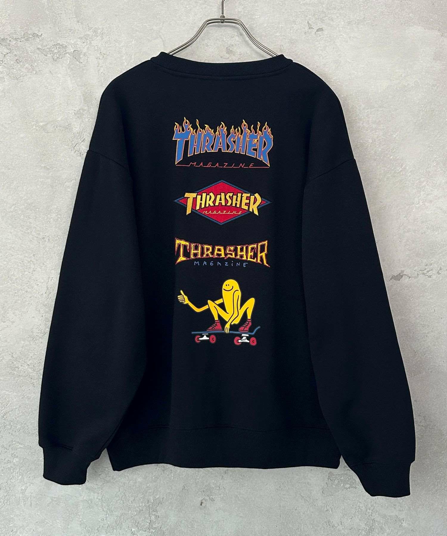 THRASHER 裏起毛バックプリント刺繍クルーネック メンズ