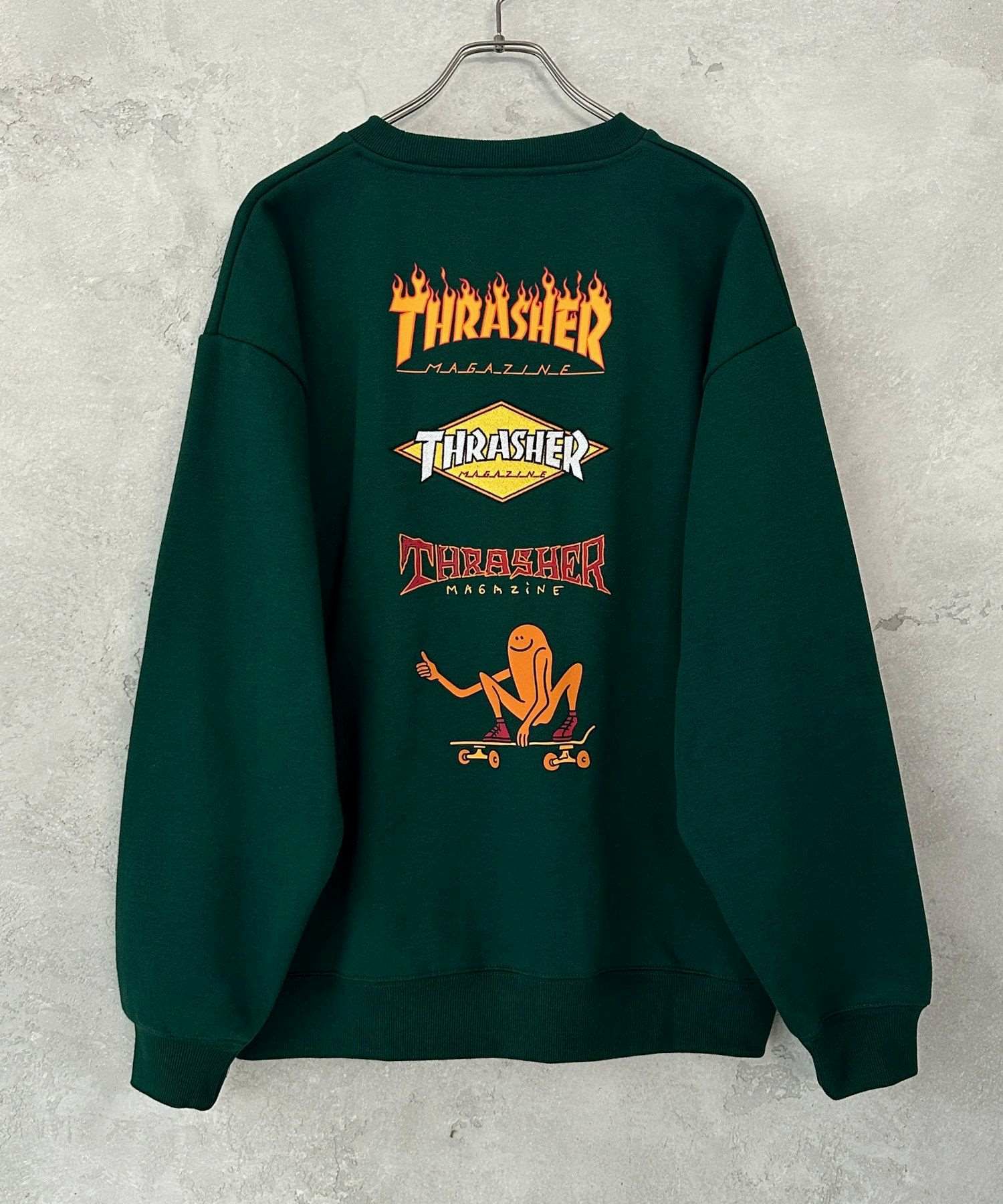 THRASHER 裏起毛バックプリント刺繍クルーネック メンズ