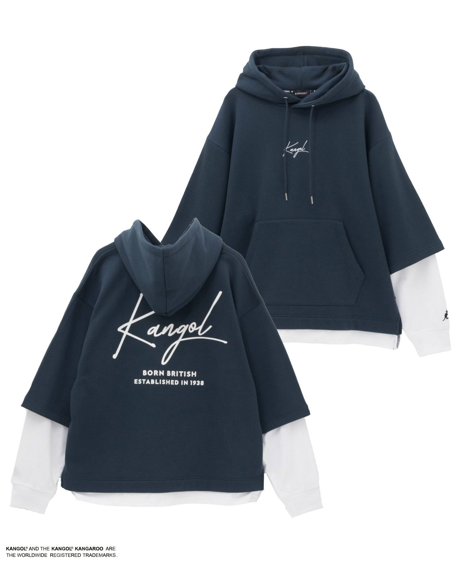 KANGOL 裏起毛フェイクレイヤードパーカー メンズ