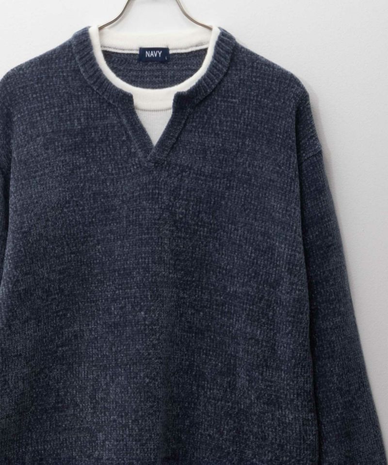 NAVY  キーネックレイヤードTシャツ メンズ商品画像-1
