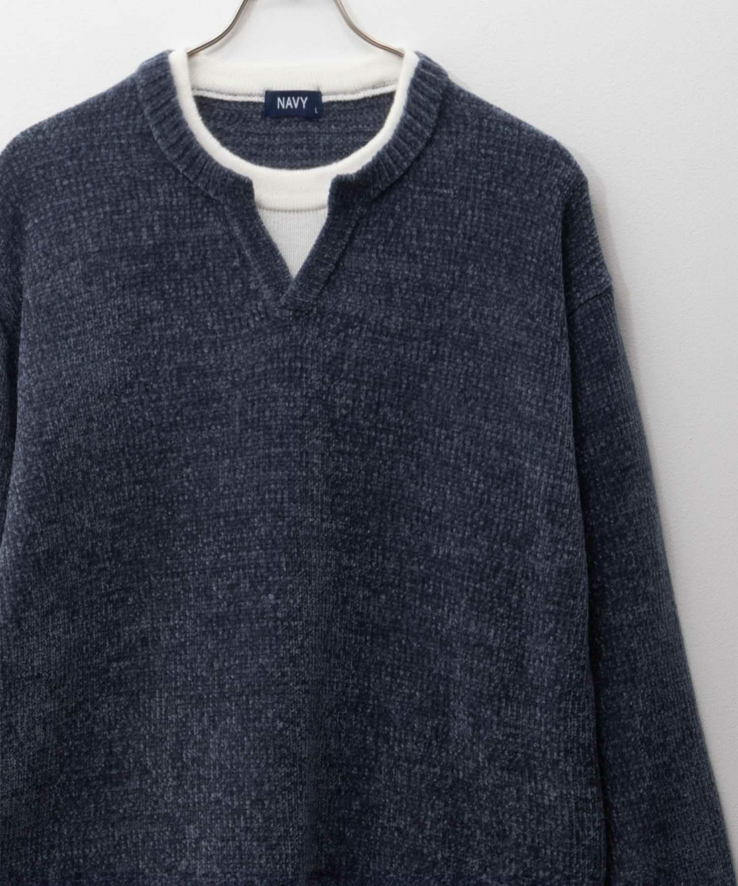 NAVY キーネックレイヤードTシャツ メンズ