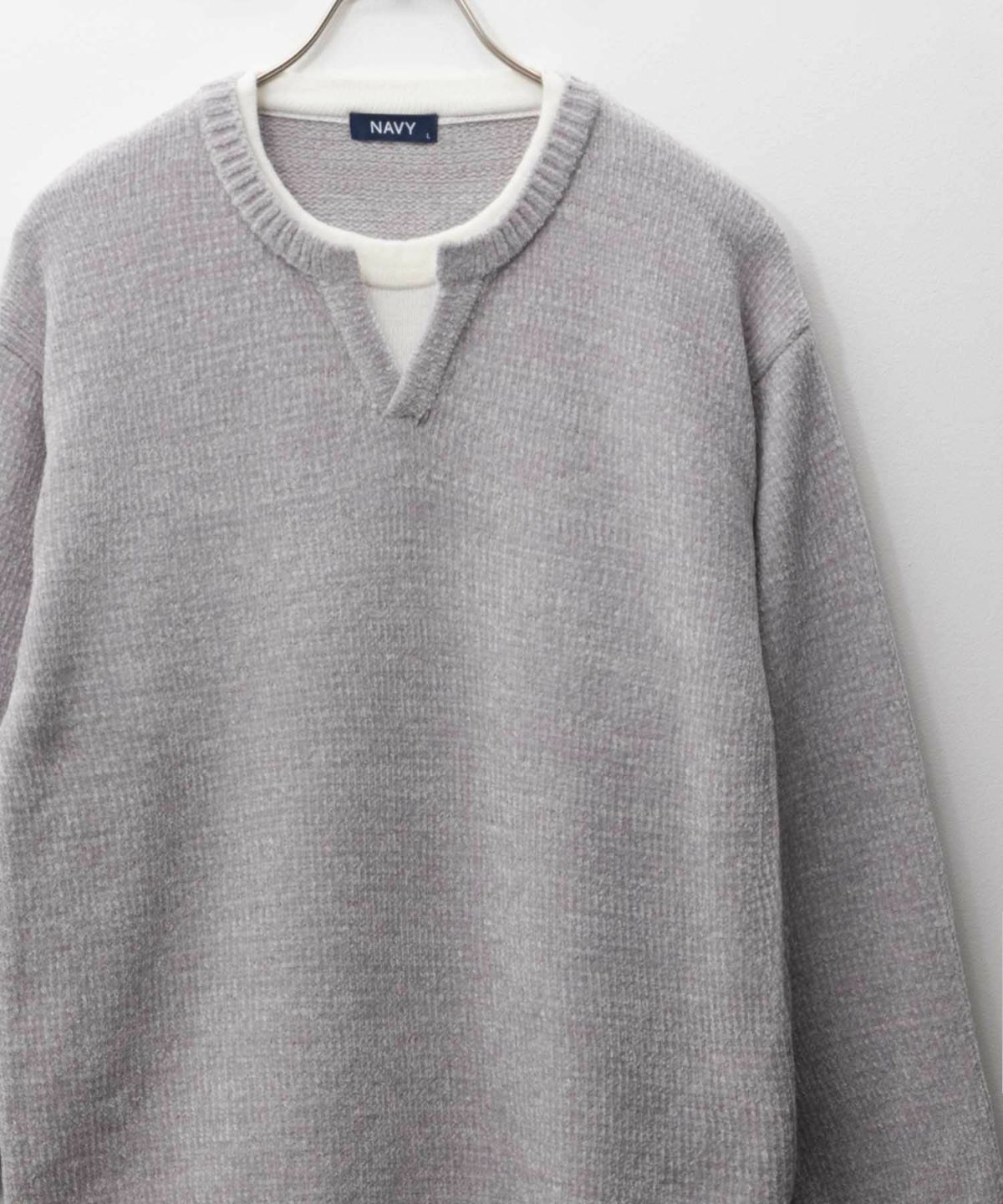 NAVY キーネックレイヤードTシャツ メンズ