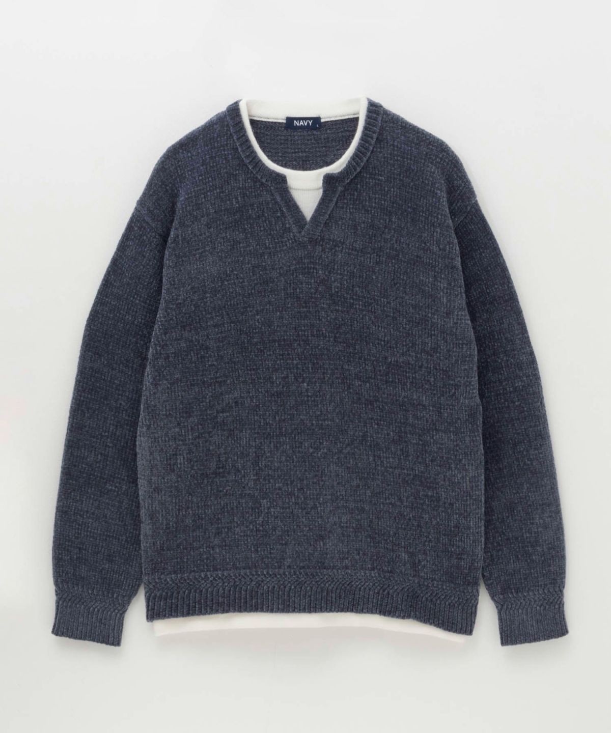 NAVY キーネックレイヤードTシャツ メンズ