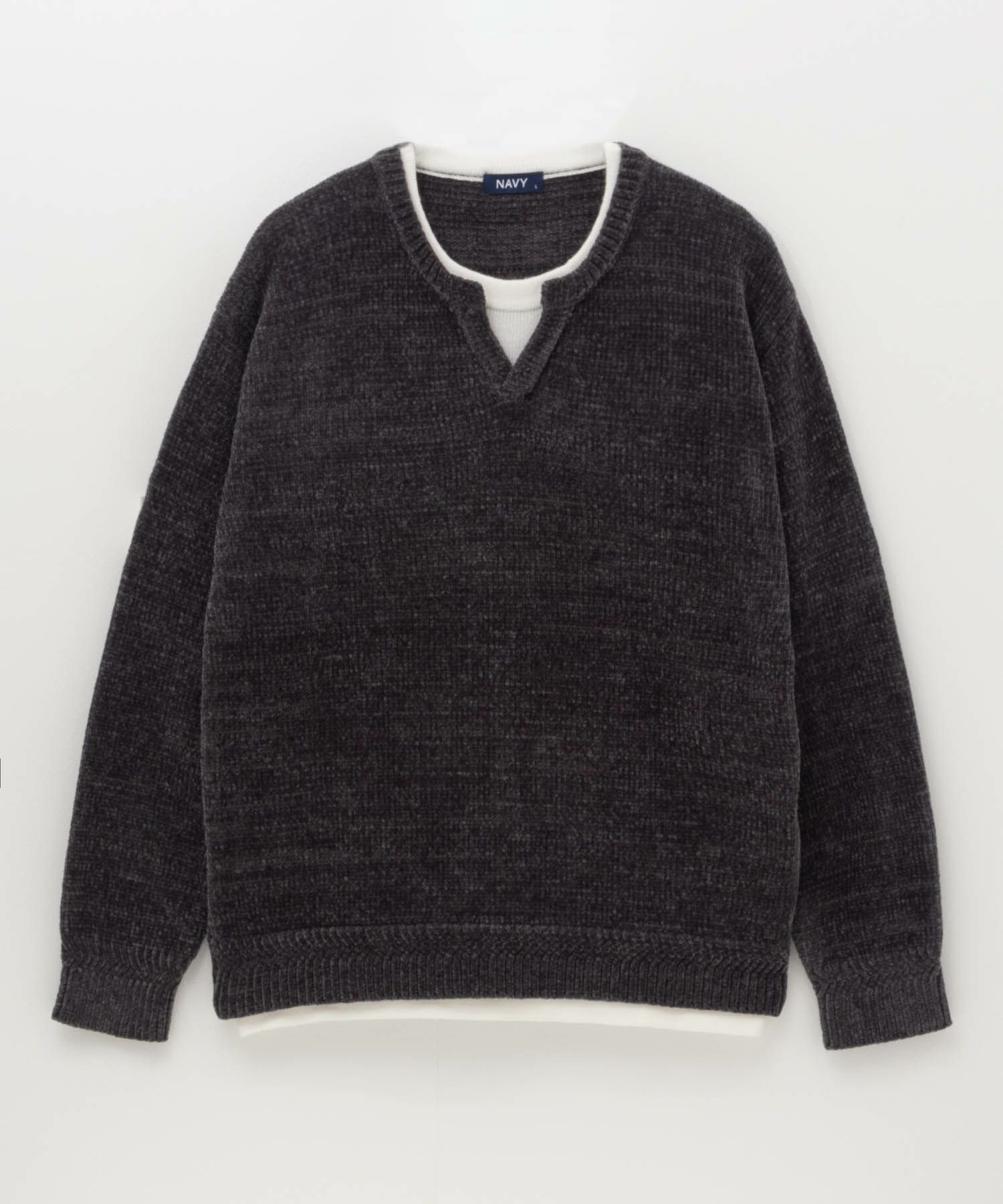 NAVY キーネックレイヤードTシャツ メンズ