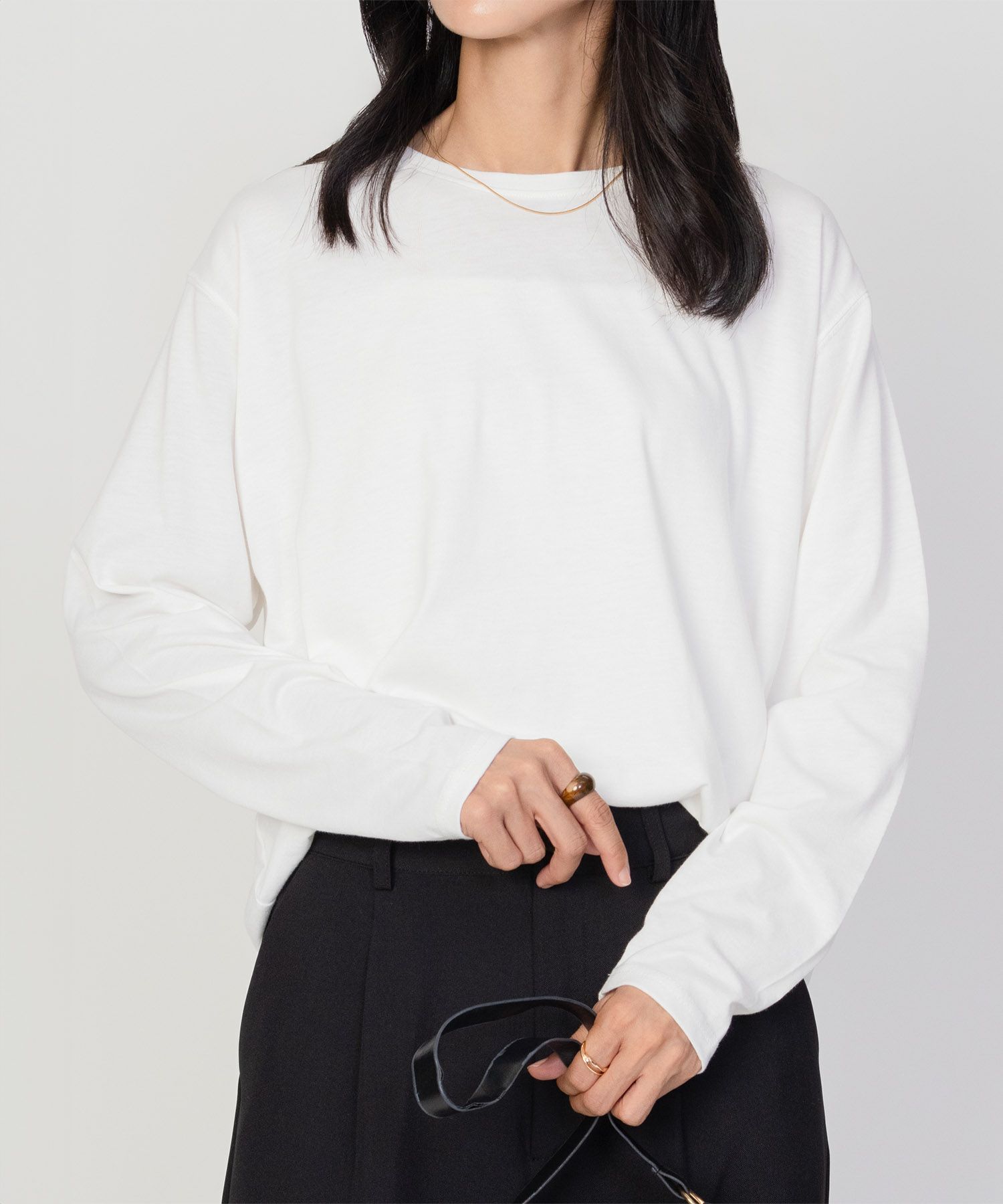 NAVY ベーシック裾ラウンド長袖Tシャツ レディース ネコポス 対応商品