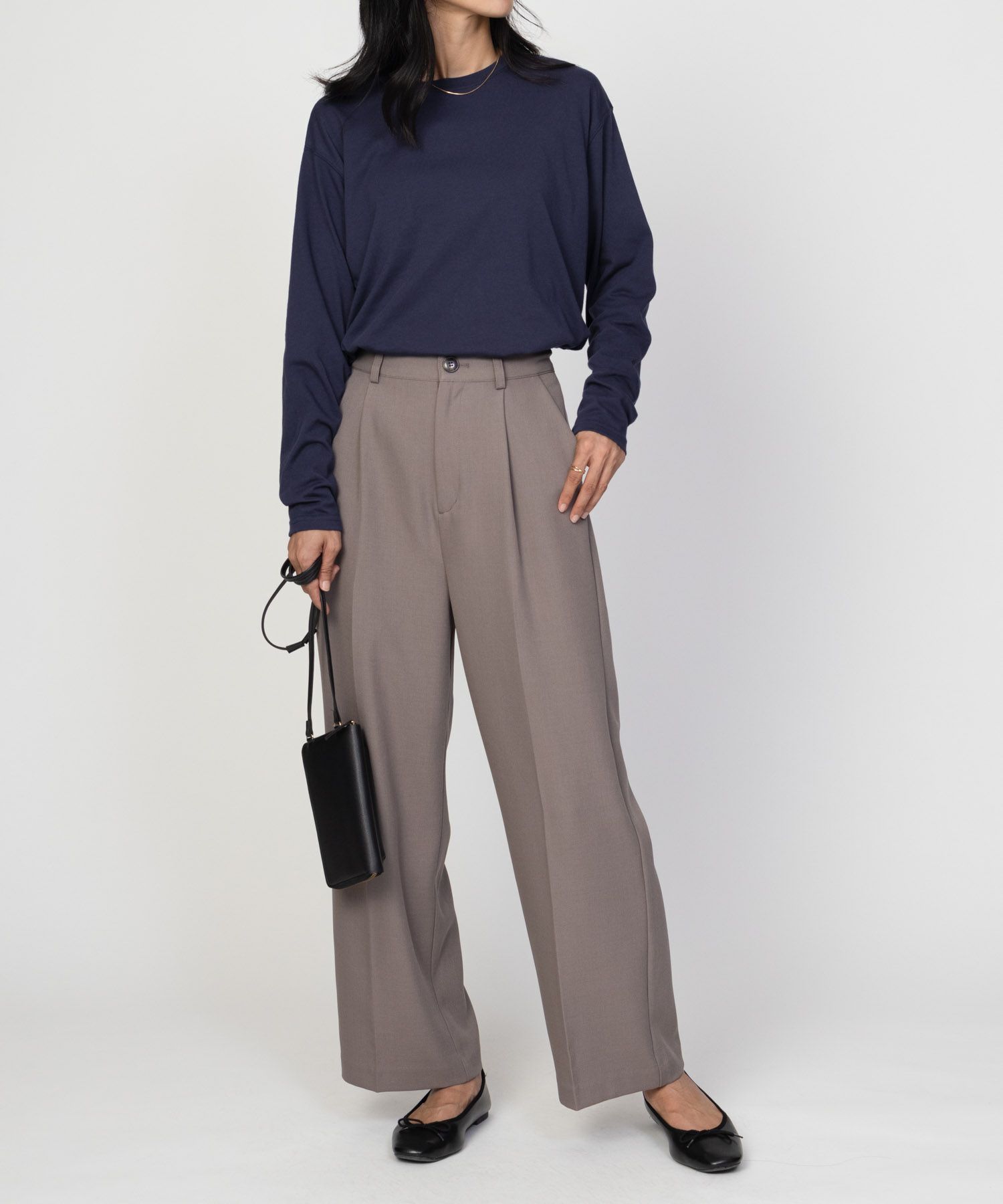 NAVY ベーシック裾ラウンド長袖Tシャツ レディース ネコポス 対応商品