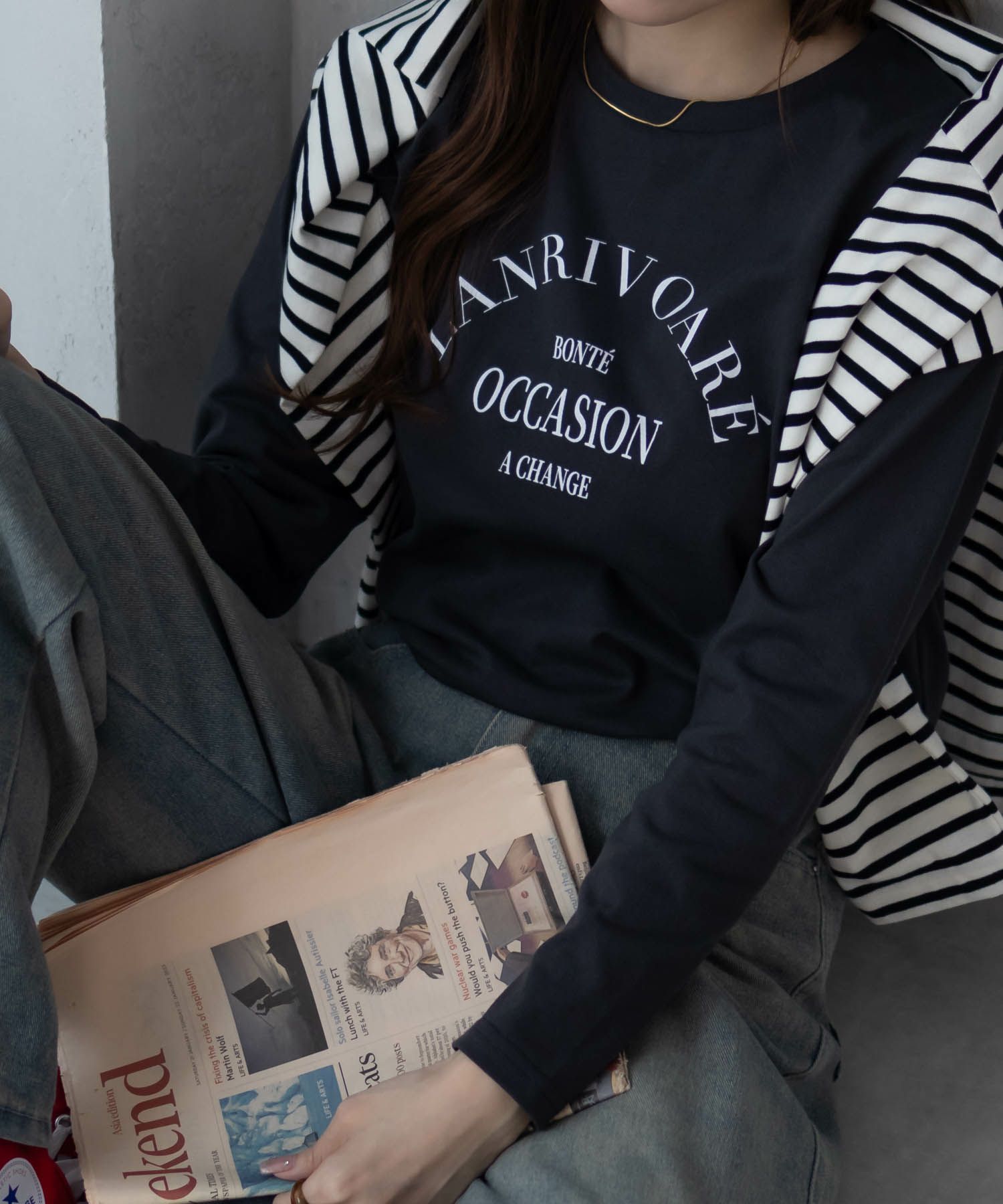 NAVY アーチプリントロンT レディース ネコポス 対応商品