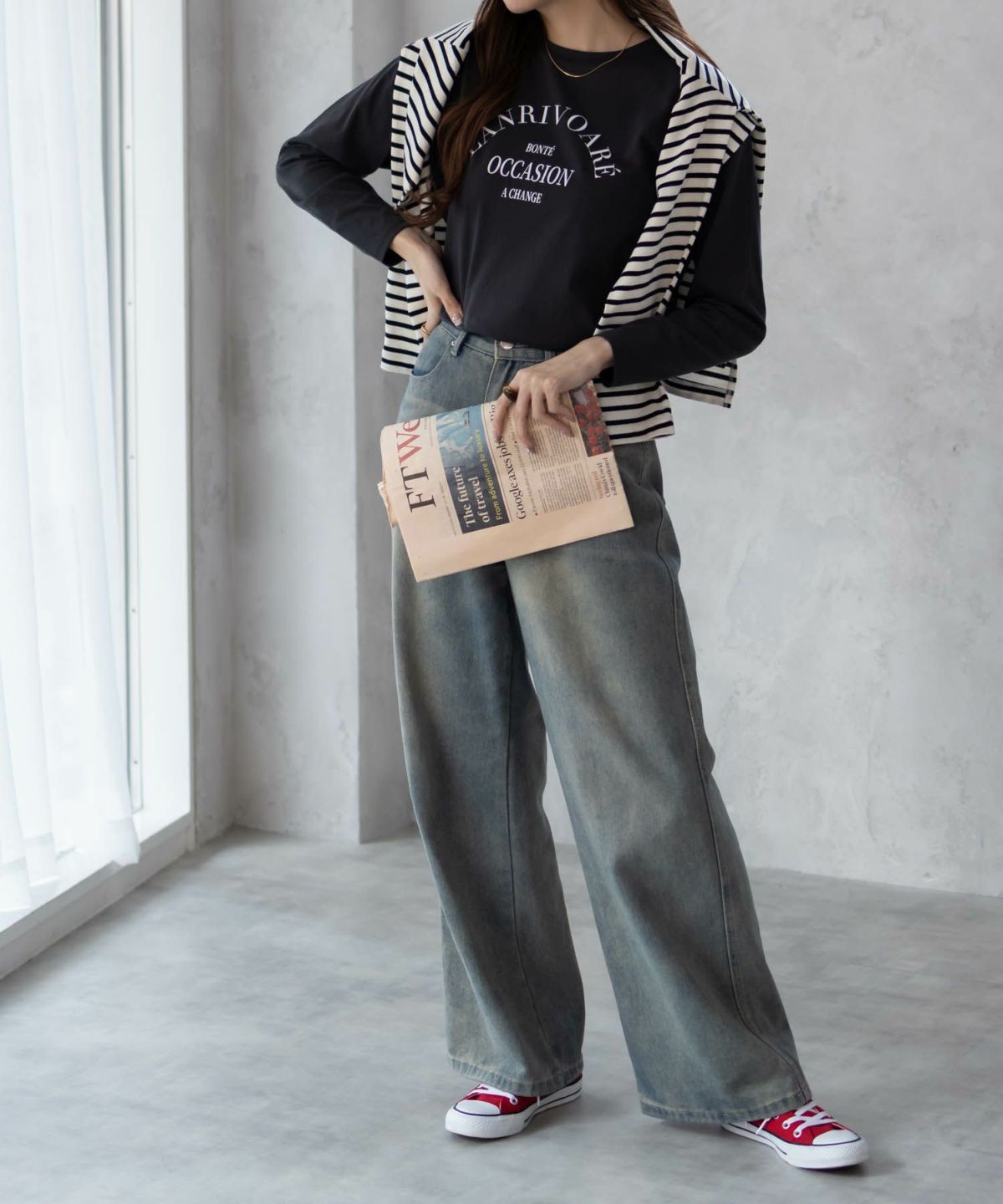 NAVY アーチプリントロンT レディース ネコポス 対応商品