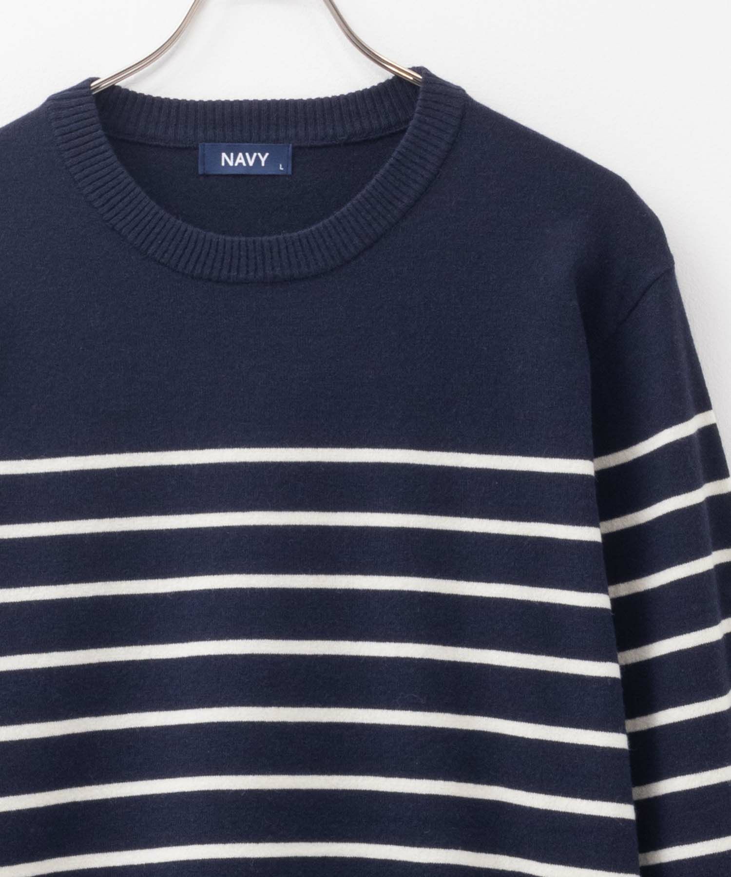 NAVY  素肌ニット ボーダーニット メンズ商品サムネイル-2