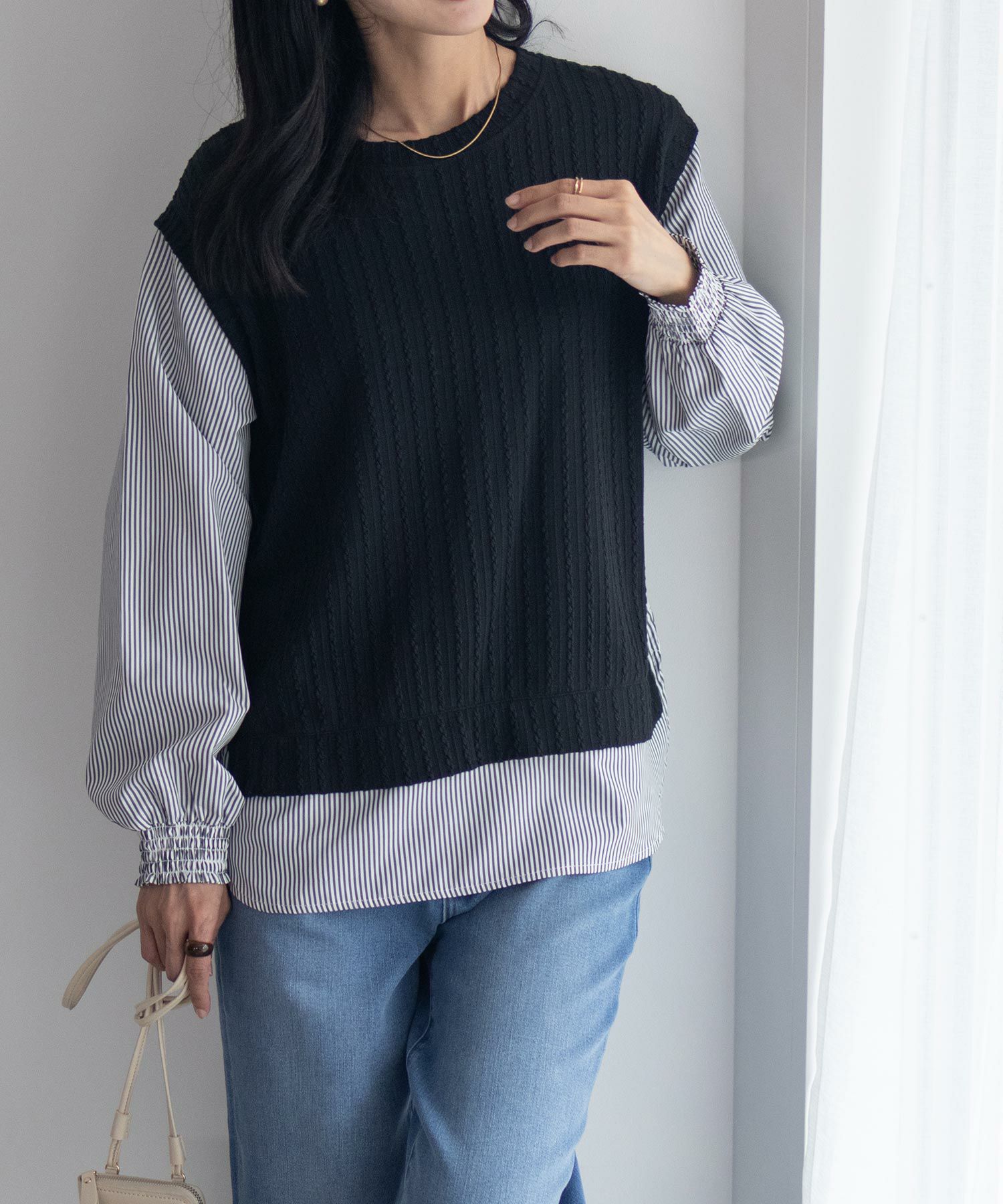 NAVY 時短 フェイクレイヤードプルオーバー レディース