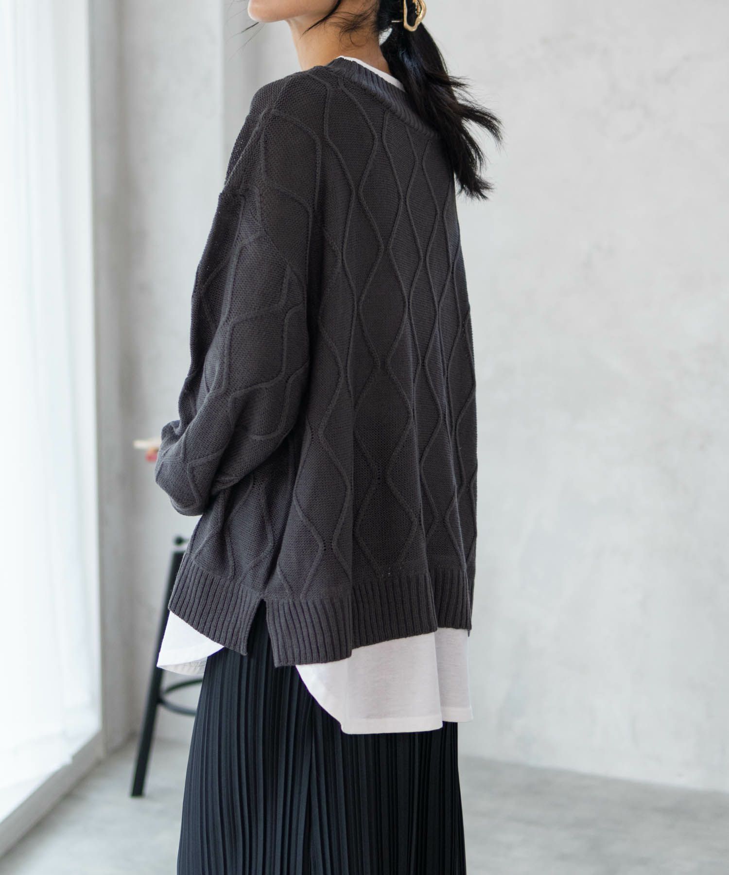 NAVY 時短 フェイクレイヤード ニットプルオーバー レディース