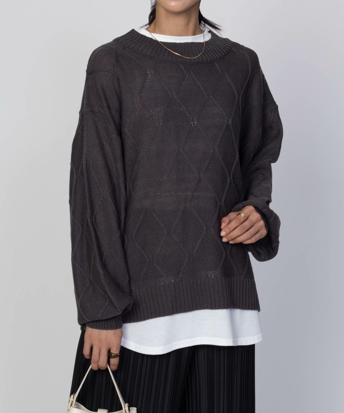 NAVY 時短 フェイクレイヤード ニットプルオーバー レディース