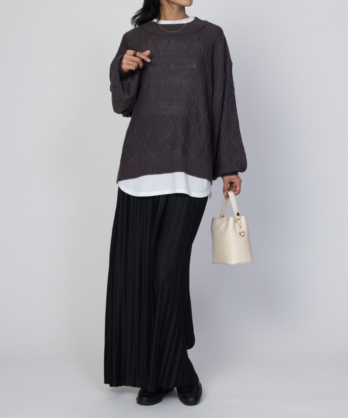 NAVY 時短 フェイクレイヤード ニットプルオーバー レディース