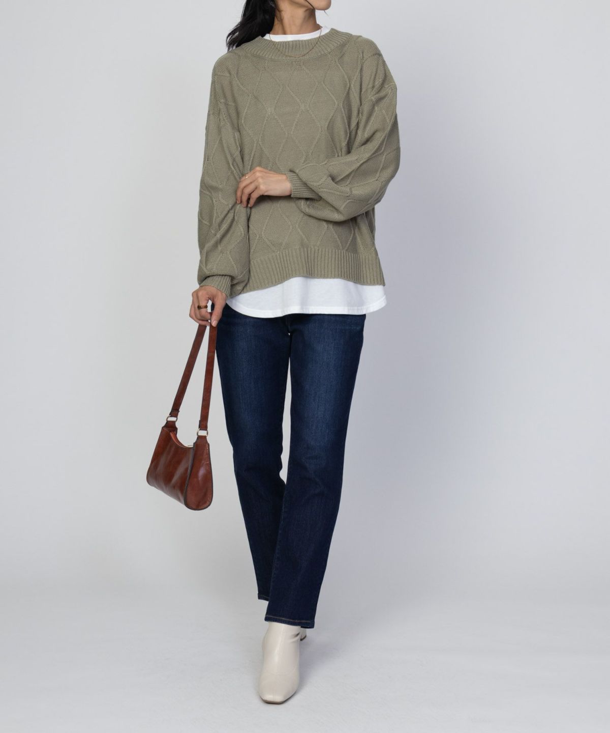 NAVY 時短 フェイクレイヤード ニットプルオーバー レディース