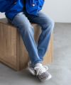 NAVY ストレッチデニムストレート ウエストギャザーパンツ キッズ