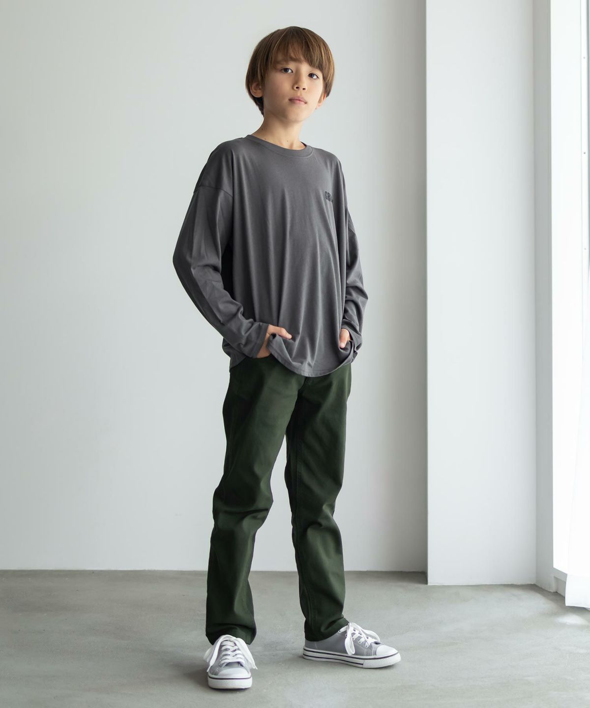 NAVY ストレッチツイルストレート ウエストリブパンツ キッズ