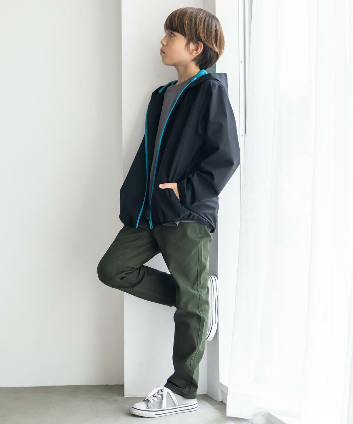 NAVY ストレッチツイルストレート ウエストリブパンツ キッズ
