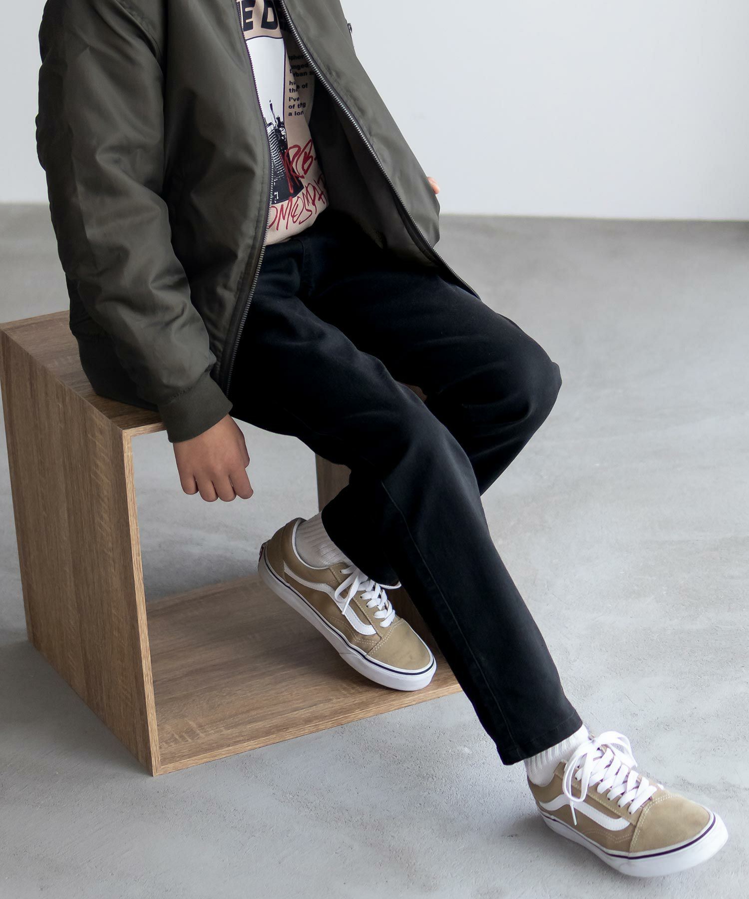 NAVY ストレッチツイルストレート ウエストギャザーパンツ キッズ