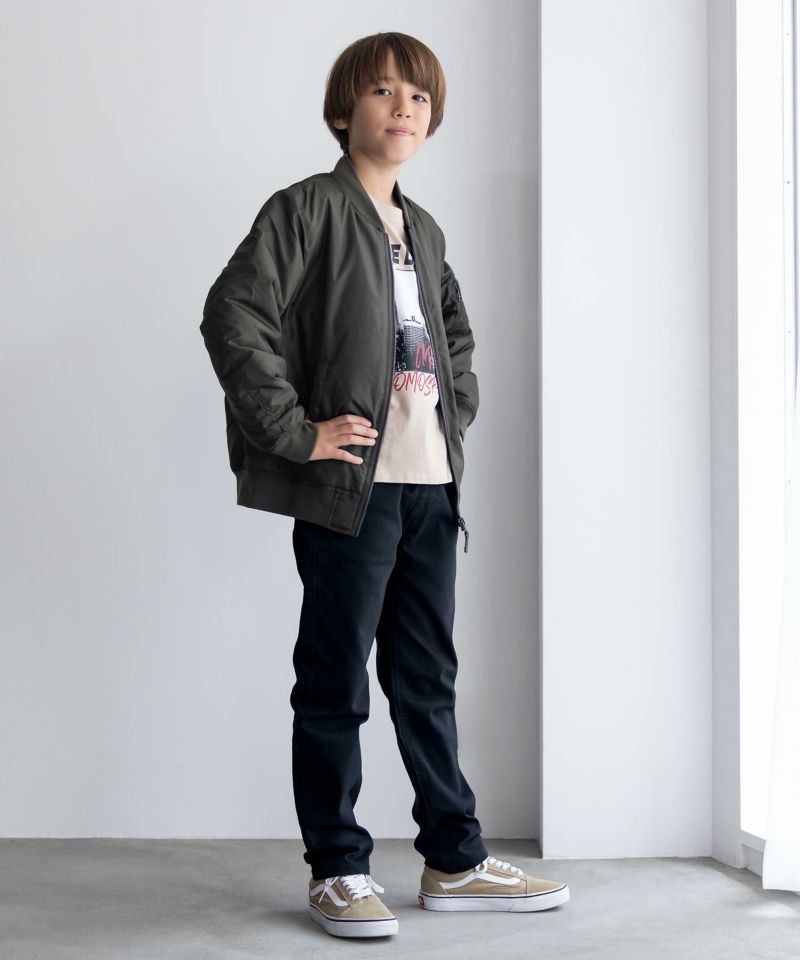 NAVY ストレッチツイルストレート ウエストギャザーパンツ キッズ