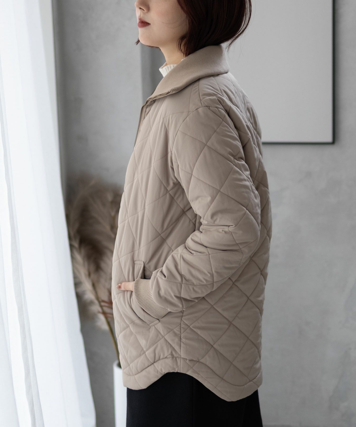 NAVY 裏フリース軽量キルトブルゾン レディース