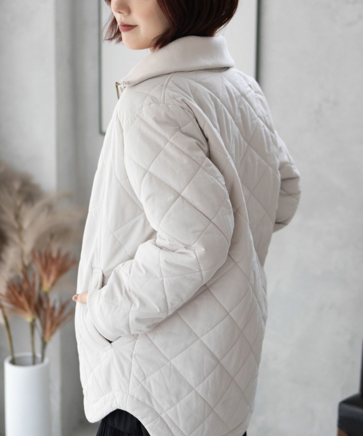 NAVY 裏フリース軽量キルトブルゾン レディース