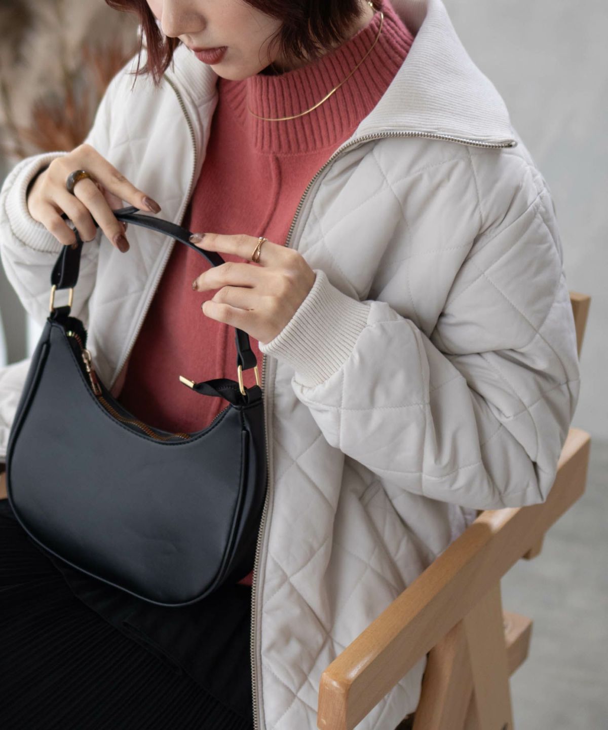 NAVY 裏フリース軽量キルトブルゾン レディース