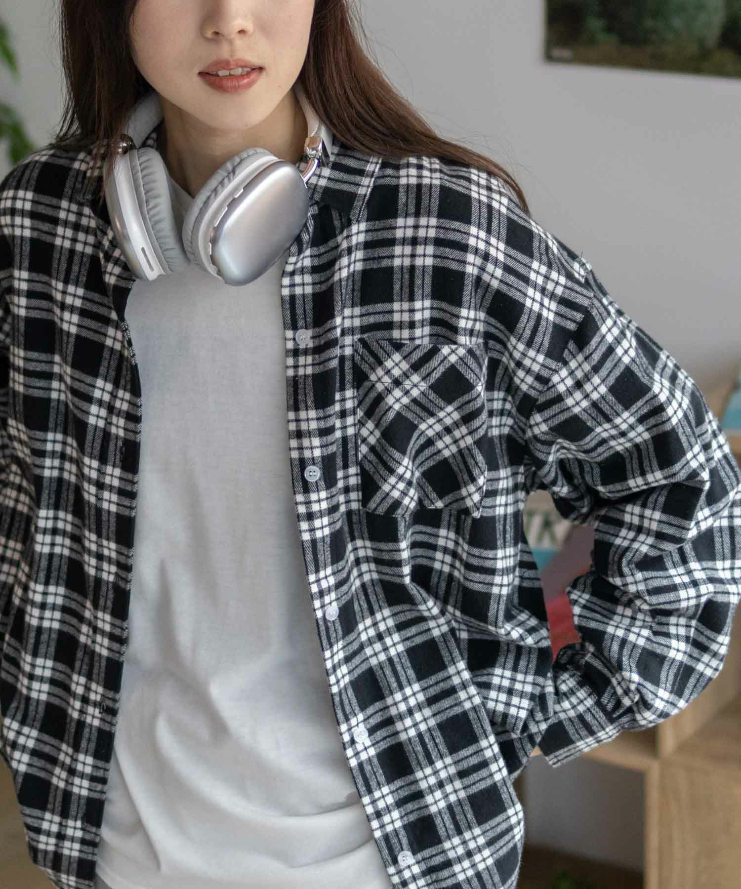 NAVY チェックオーバーシャツ レディース