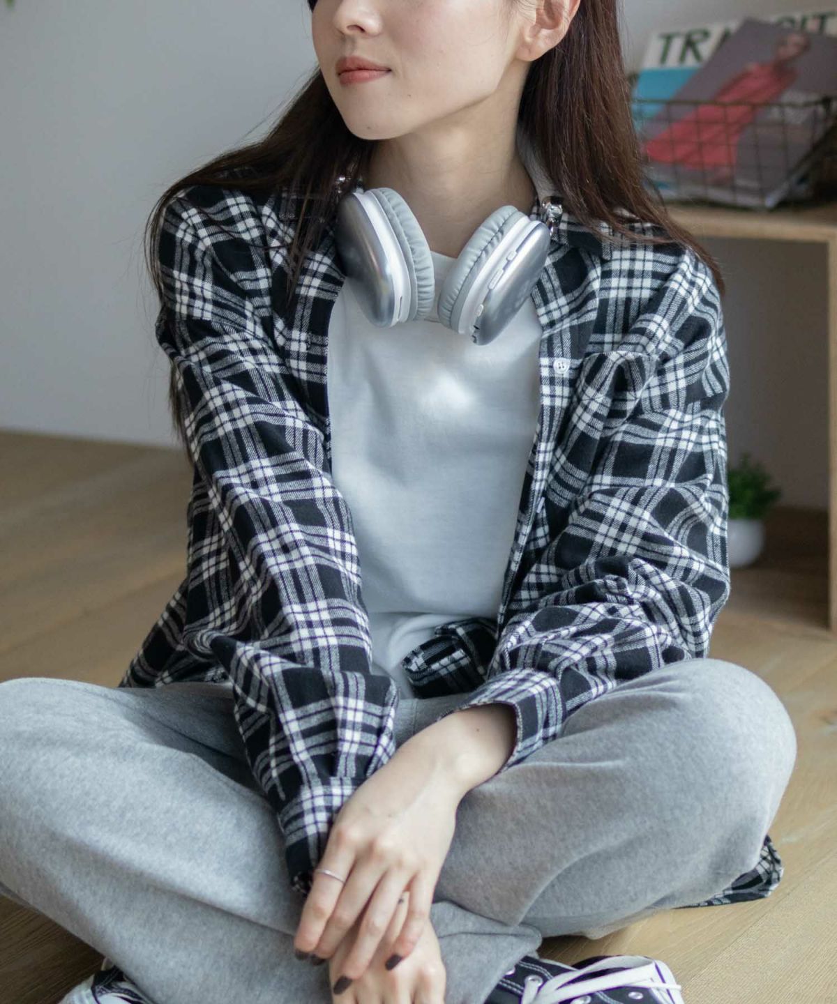 NAVY チェックオーバーシャツ レディース