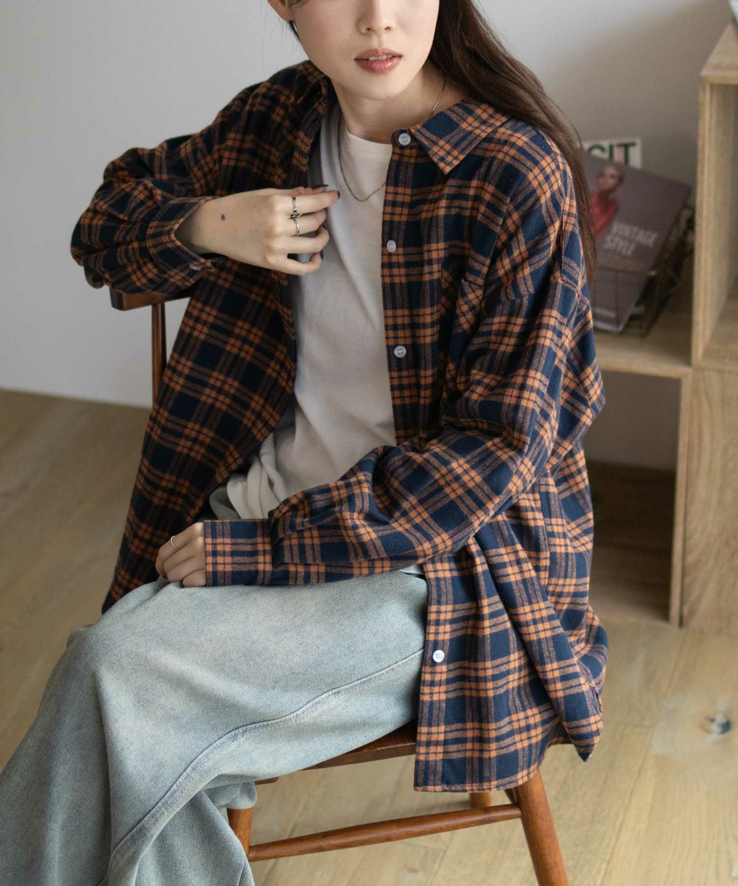 WAREHOUSE&CO. チェック柄半袖シャツ M ネイビー（WAREHOUSE ウエア 