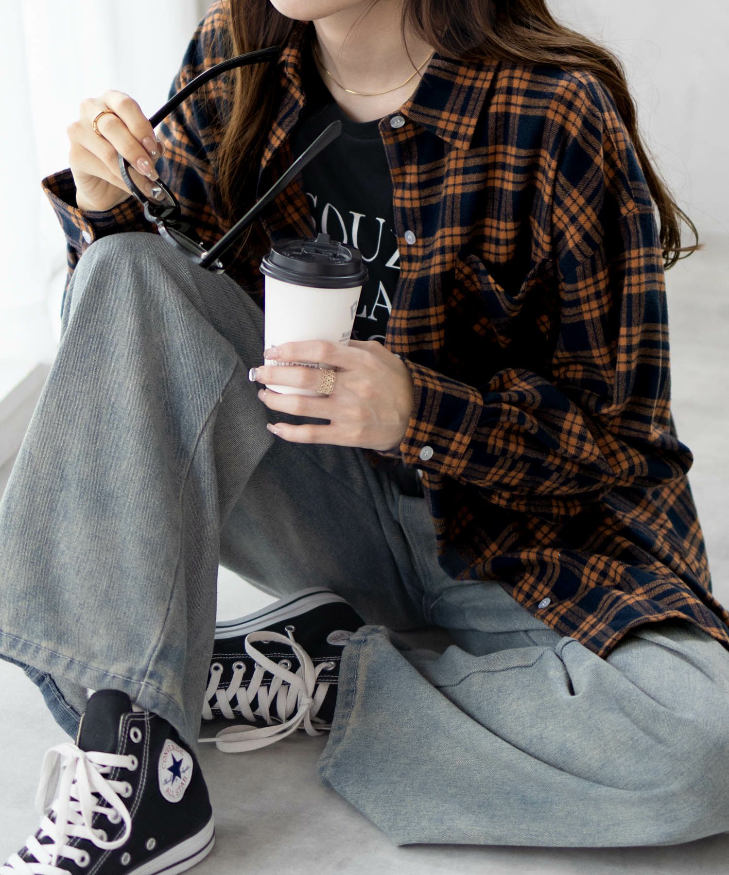 NAVY チェックオーバーシャツ レディース