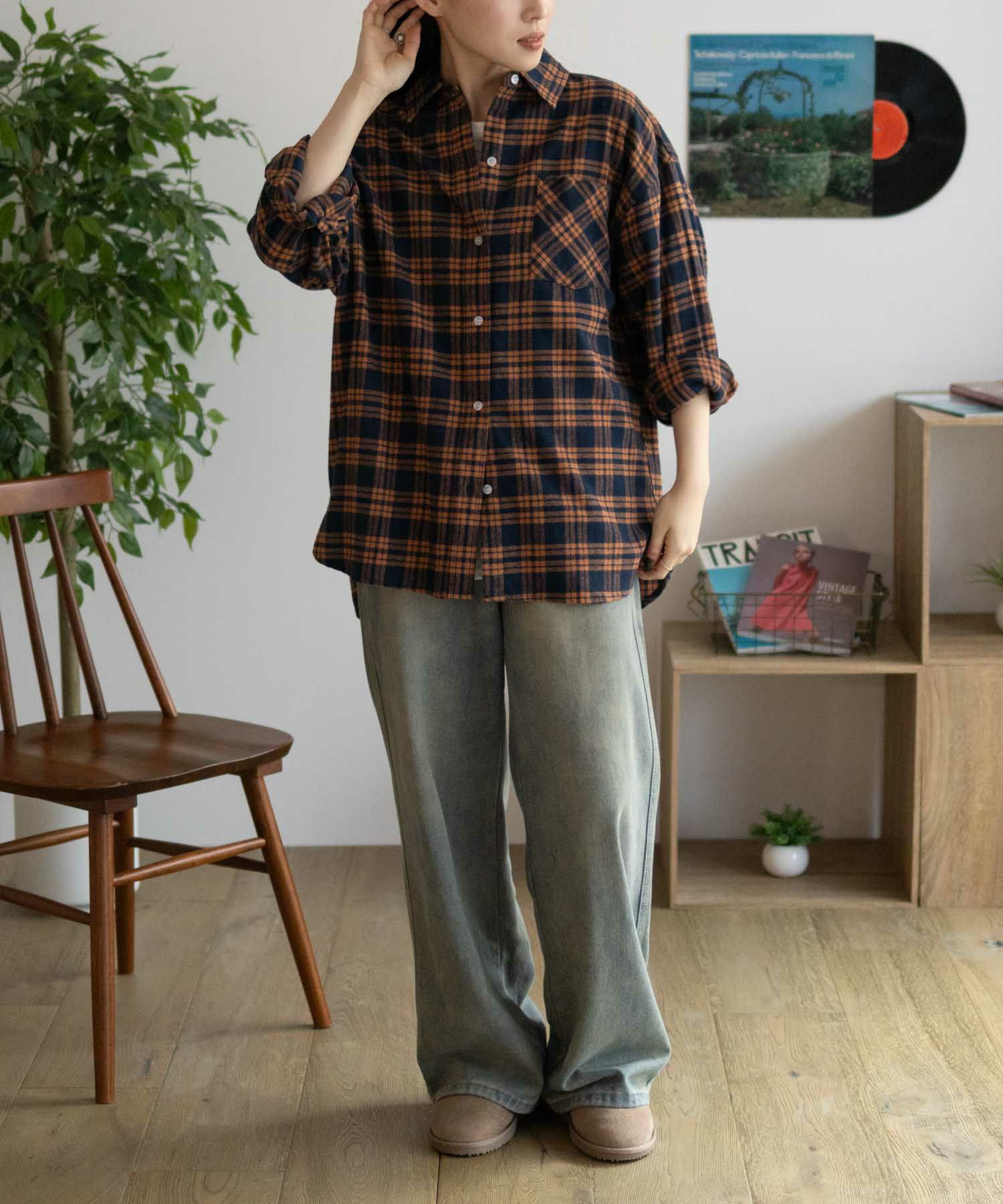 NAVY チェックオーバーシャツ レディース