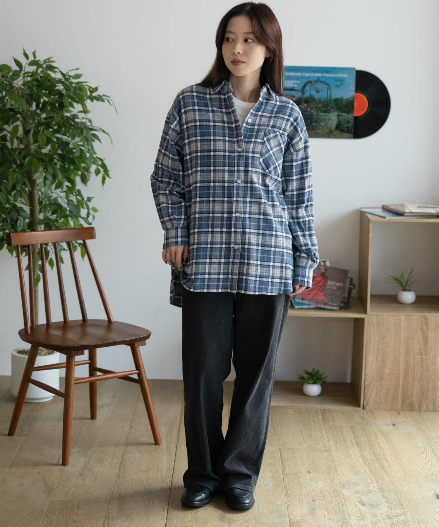 NAVY チェックオーバーシャツ レディース