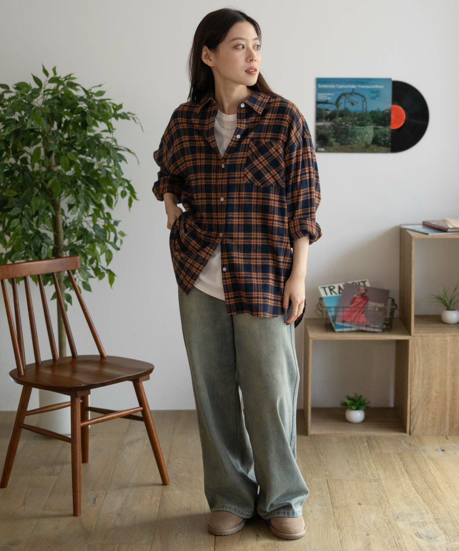 NAVY チェックオーバーシャツ レディース