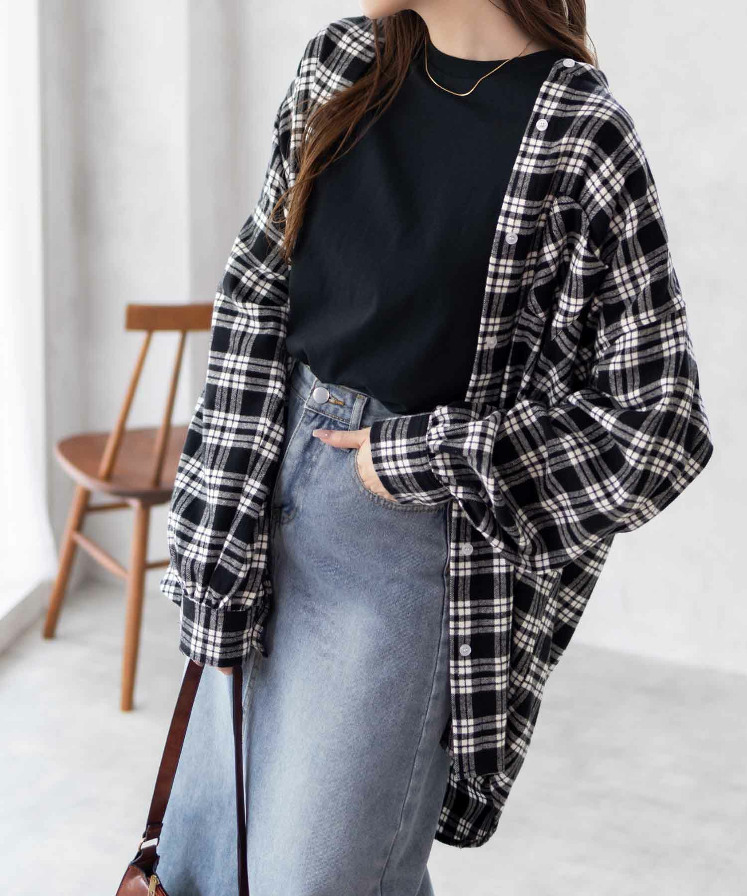 NAVY ルーズチェックチュニック レディース