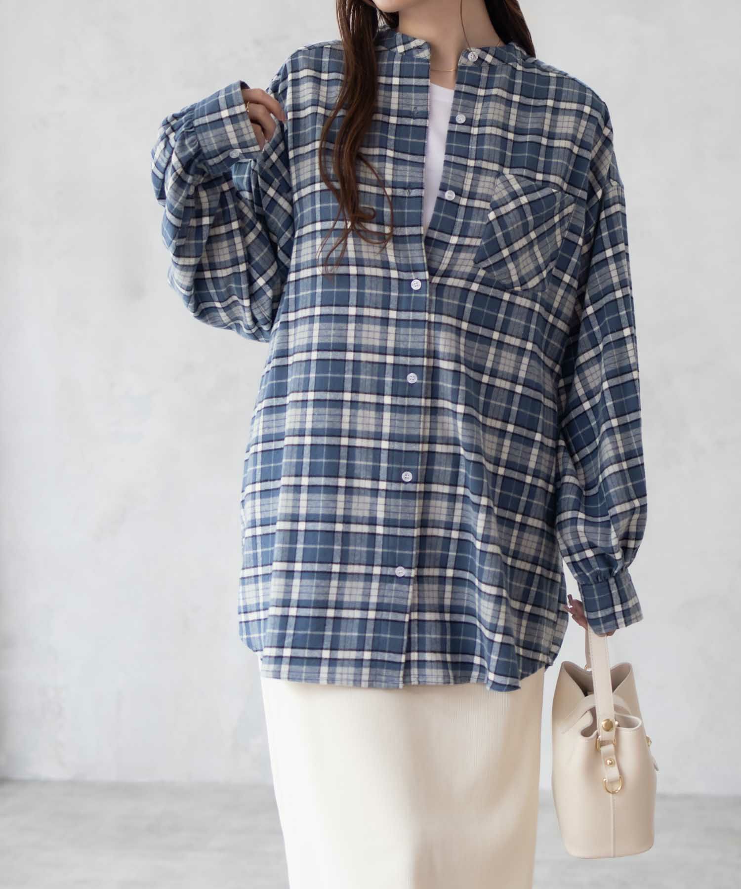 NAVY ルーズチェックチュニック レディース