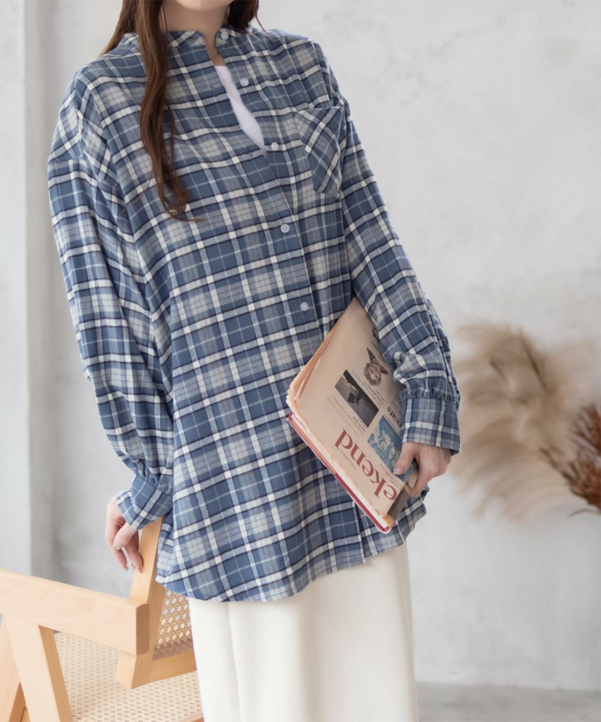 NAVY ルーズチェックチュニック レディース