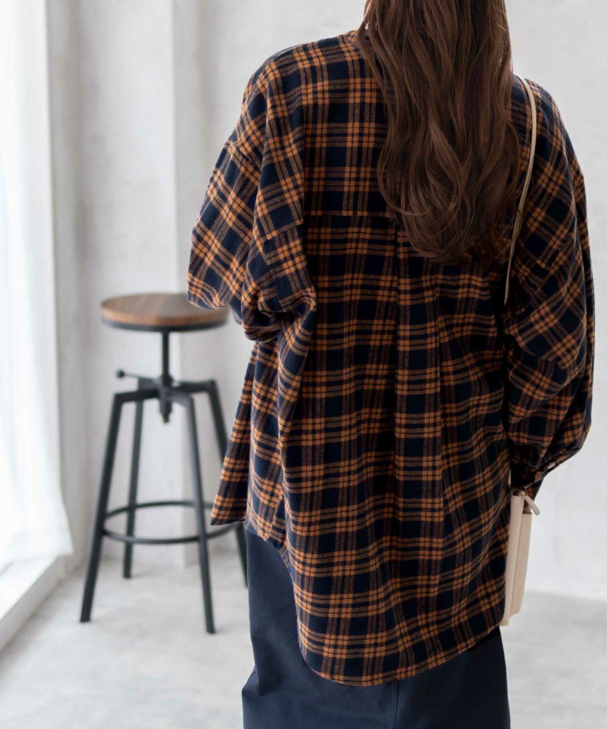 NAVY ルーズチェックチュニック レディース