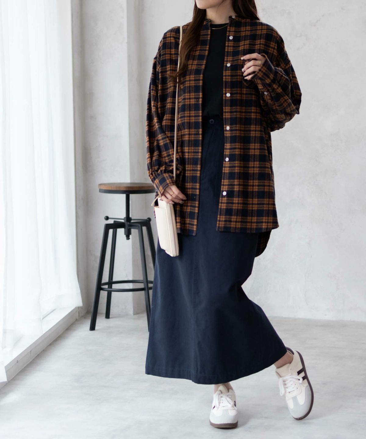 NAVY ルーズチェックチュニック レディース