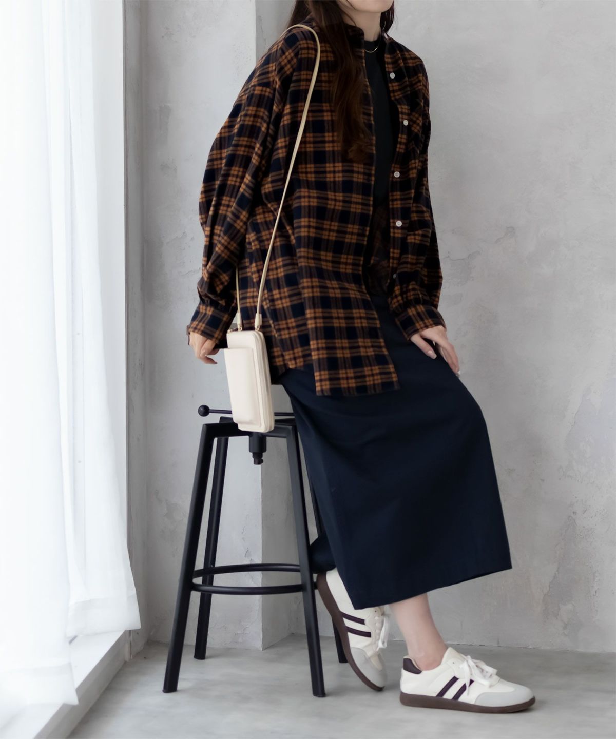 NAVY ルーズチェックチュニック レディース