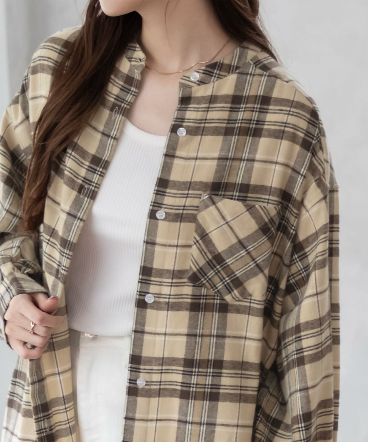 NAVY ルーズチェックチュニック レディース