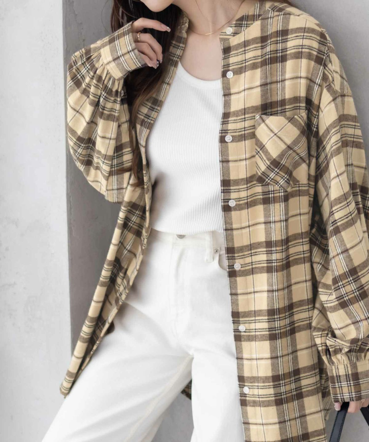 NAVY ルーズチェックチュニック レディース