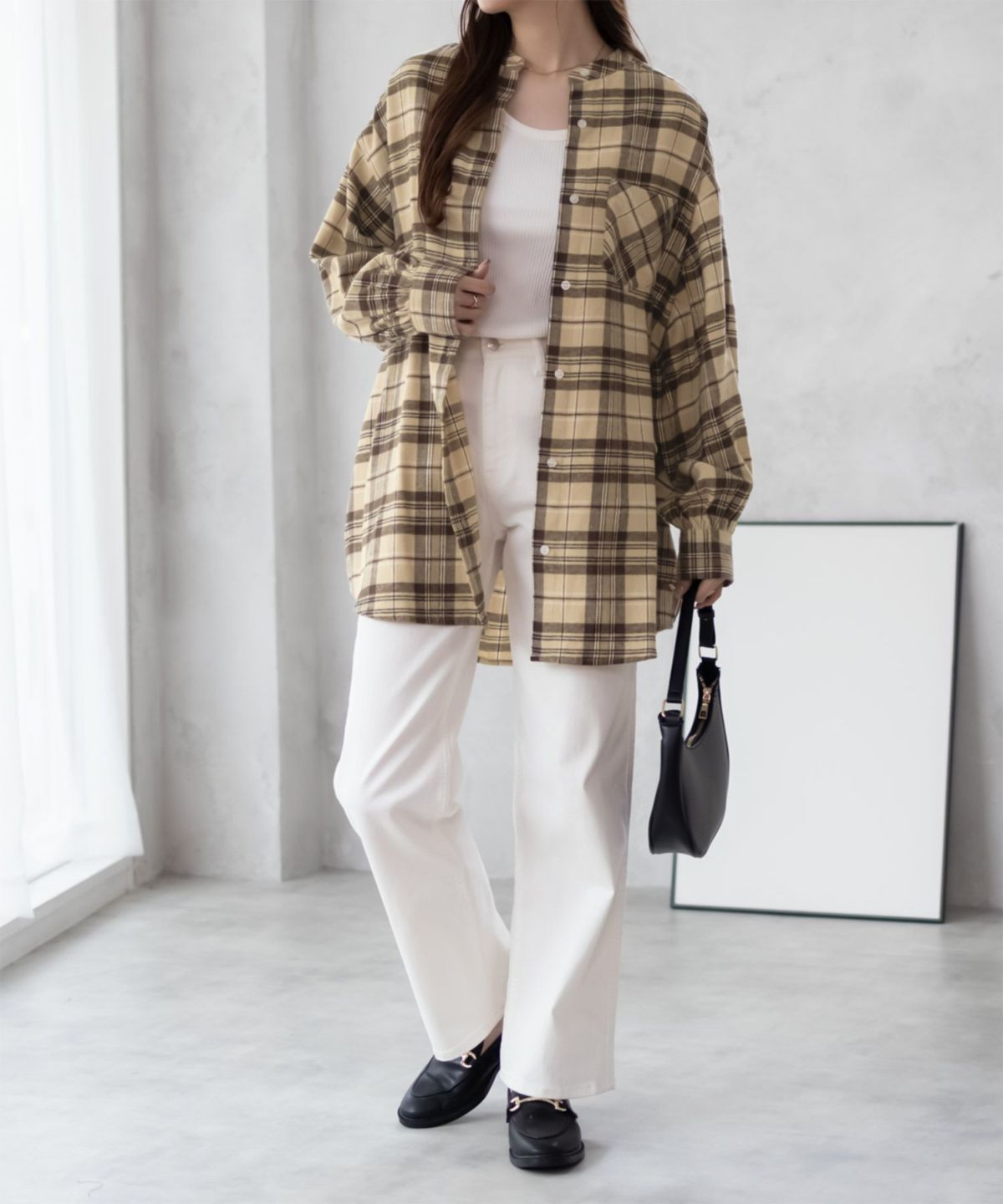 NAVY ルーズチェックチュニック レディース