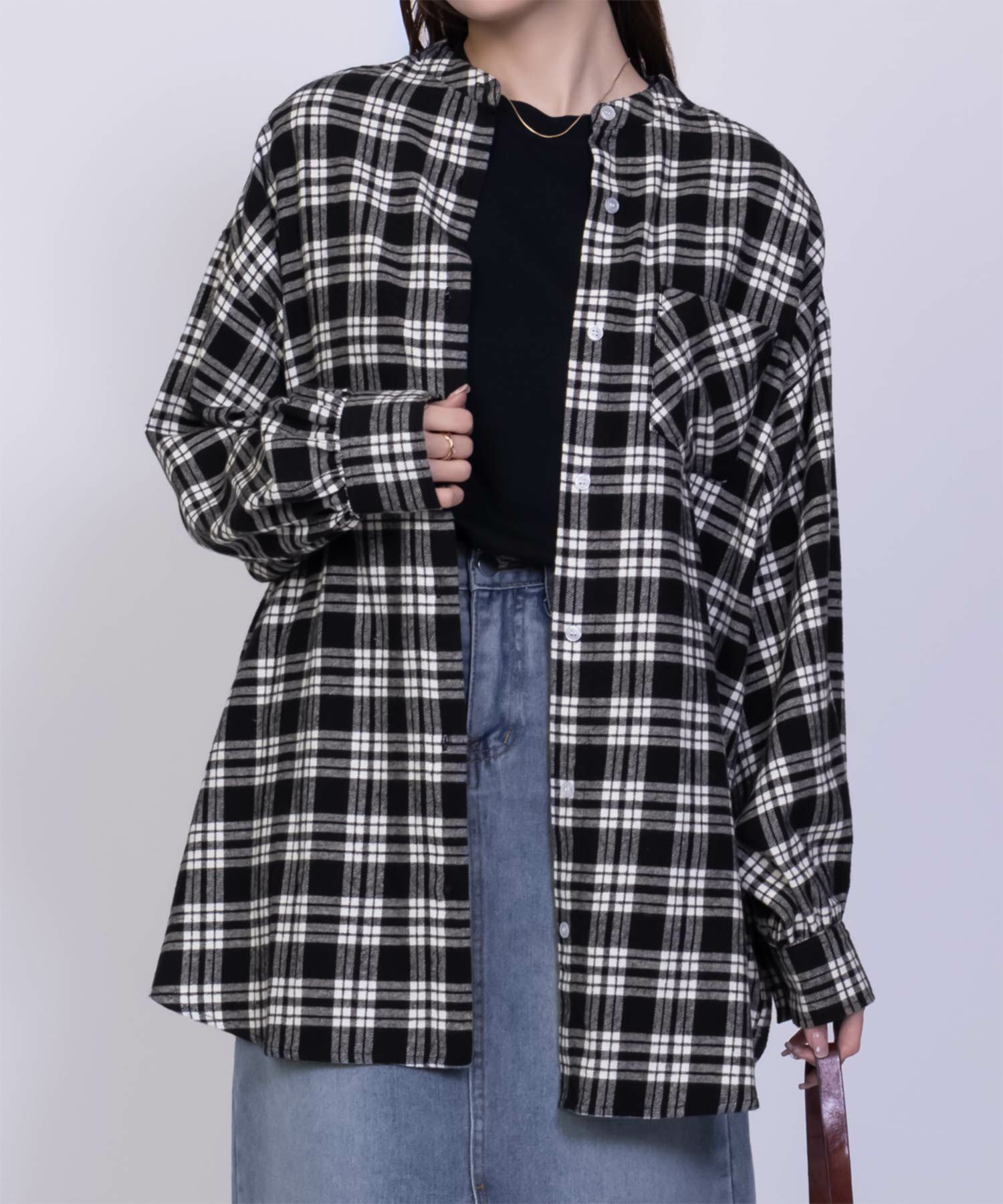 NAVY ルーズチェックチュニック レディース