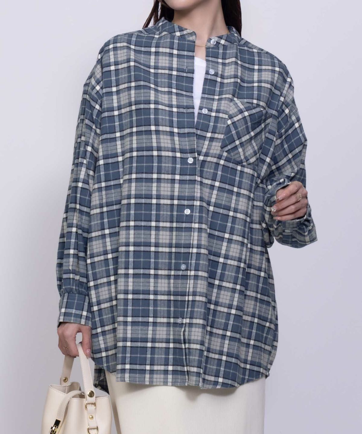 NAVY ルーズチェックチュニック レディース