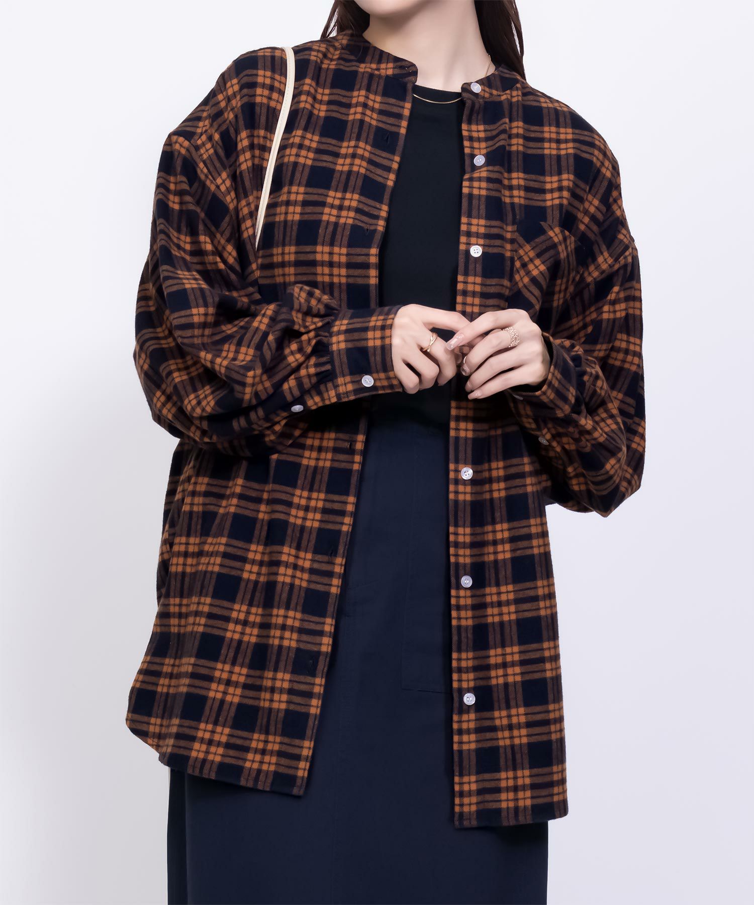 NAVY ルーズチェックチュニック レディース