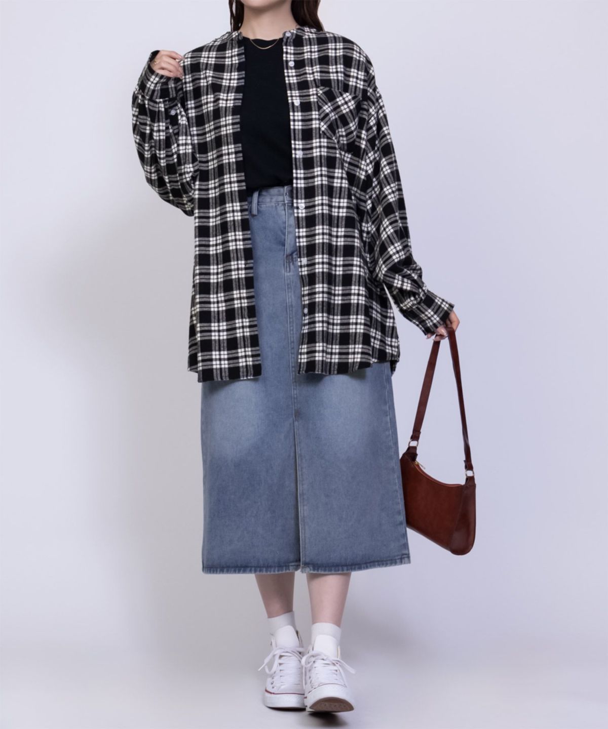 NAVY ルーズチェックチュニック レディース