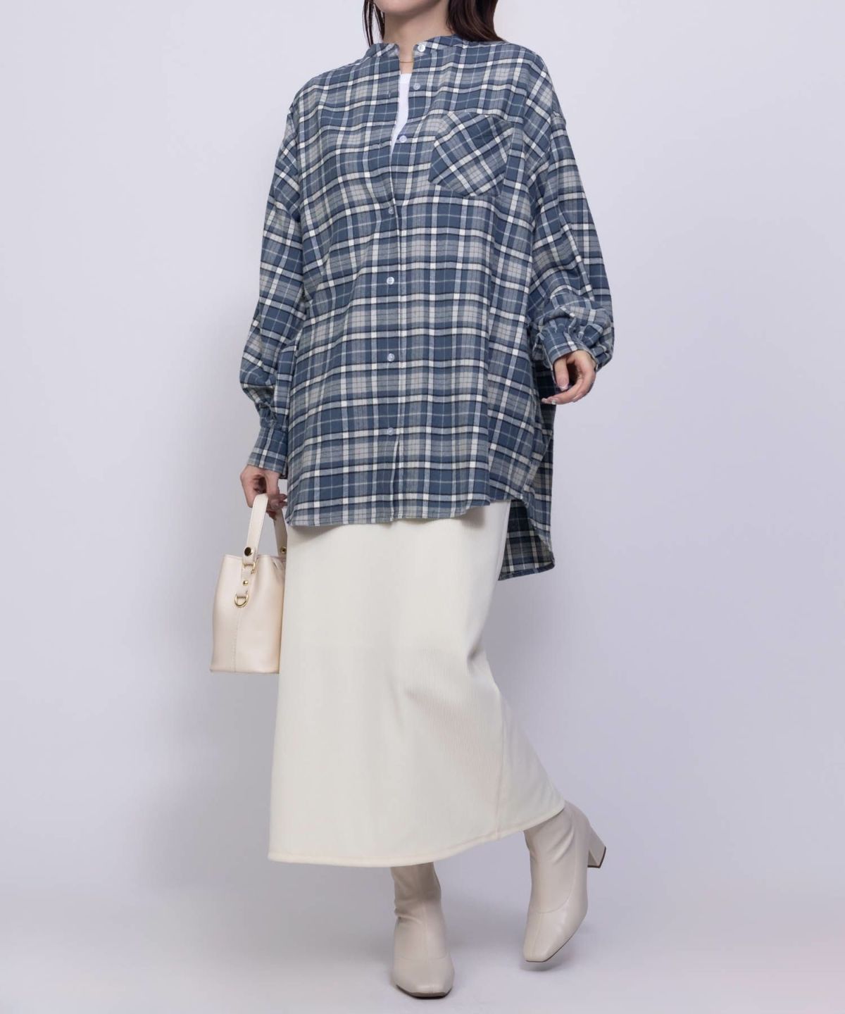 NAVY ルーズチェックチュニック レディース