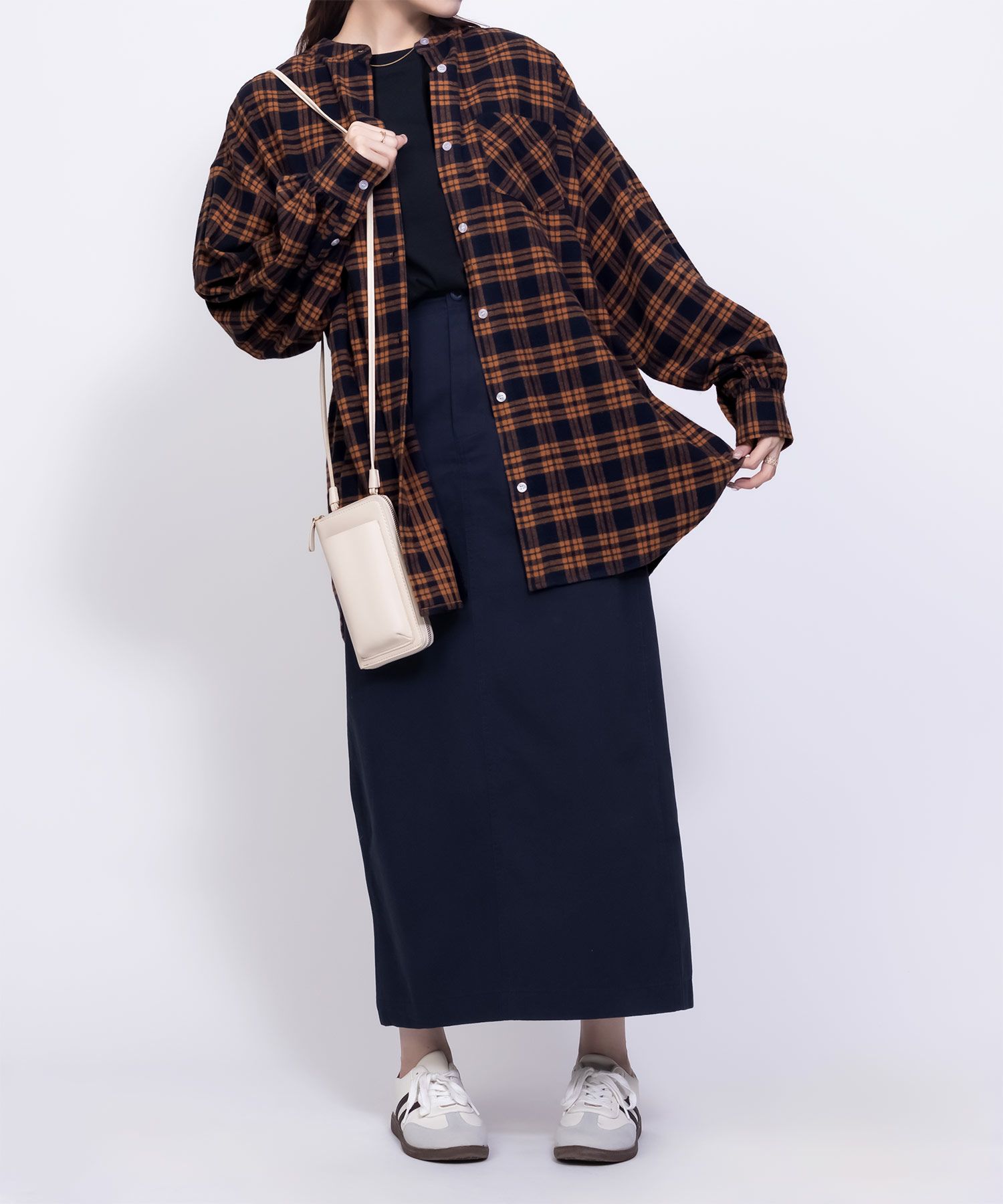 NAVY ルーズチェックチュニック レディース